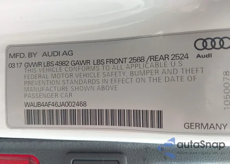 2018 Audi S4 3.0T Premium Plus из США, поврежденный, VIN WAUB4AF46JA002468